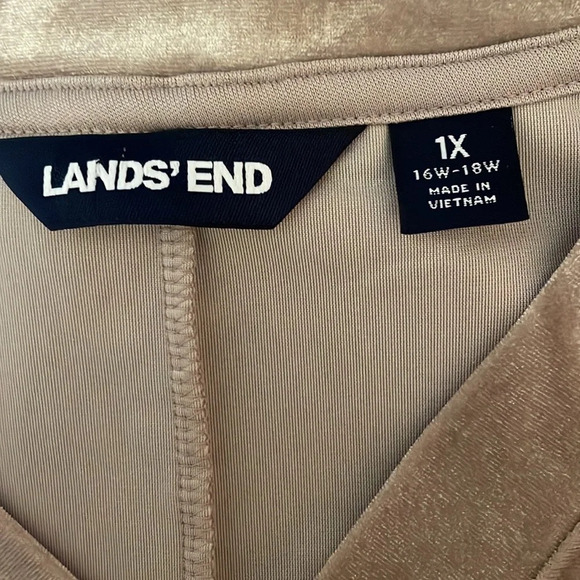 Lands End women 1x 16 18 plus top Velvet vneck tan gold 3/4 sleeve plus stretch - Picture 5 of 8
